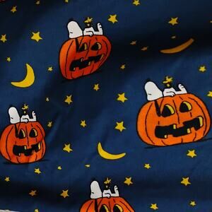 New Peanuts Snoopy Spooky Halloween Queen Sheet Set Pumpkin Navy Blue Stars Moon